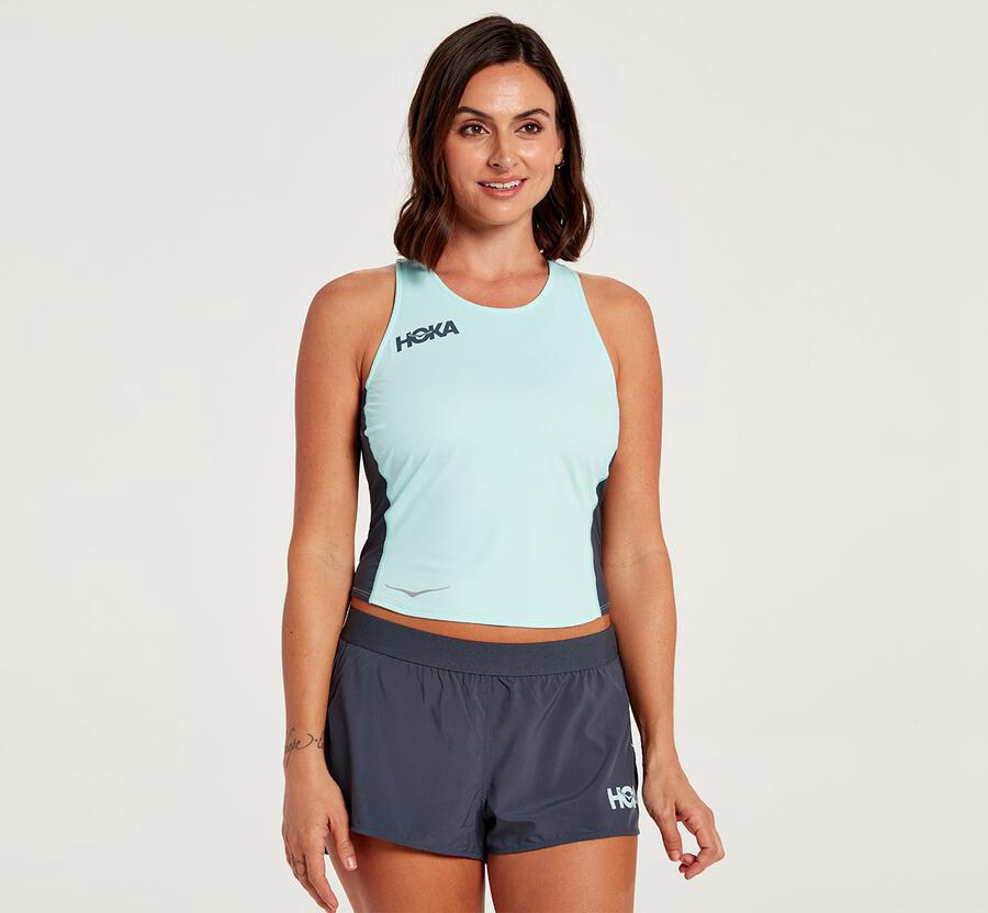 Hoka One One Fitted Tank Top Dam - Blå - NHDGW-0768